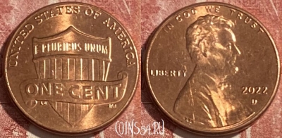 США 1 цент 2022 года D, KM# 468, 427r-123