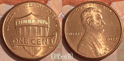 США 1 цент 2022 года, KM# 468, 472r-054