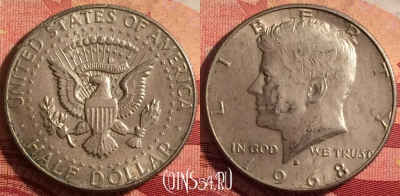 США 50 центов 1968 года D, Ag, KM# 202a, 244i-162
