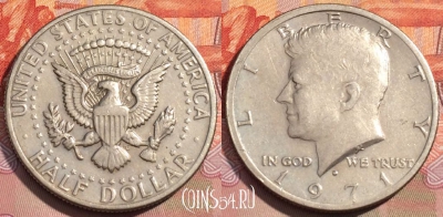 США 1/2 доллара 1971 года D, KM# 202b, 282a-085