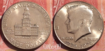 США 1/2 доллара 1976 года D, KM# 205, 066c-133
