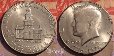 США 1/2 доллара 1976 года D, KM# 205, 188b-128 ♛