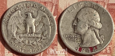 США 25 центов 1944 года, Ag, KM# 164, 233p-025 ♛