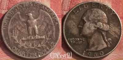 США 25 центов 1960 года D, Ag, KM# 164, 186m-095