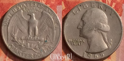 США 25 центов 1965 года, KM# 164a, 154o-077