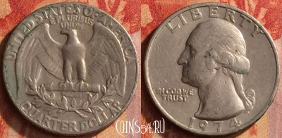 США 25 центов 1974 года, KM# 164a, 154o-098