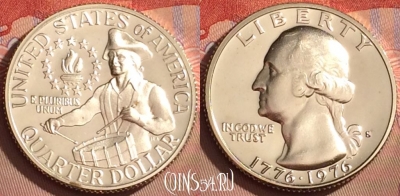 США 25 центов 1976 S, серебро, KM# 204a, PROOF, 098l-112