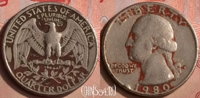 США 25 центов 1980 года P, KM# 164a, 398-068