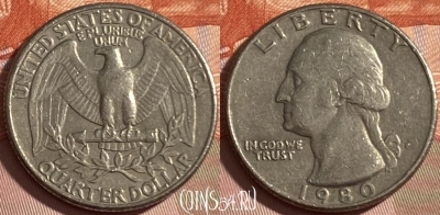 США 25 центов 1980 P, KM# 164a, 489р-057