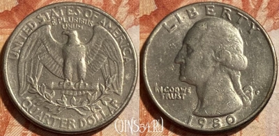 США 25 центов 1980 P, KM# 164a, 494р-111 ♛