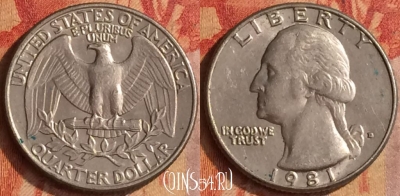 США 25 центов 1981 года D, KM# 164a, 193o-062