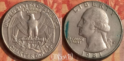США 25 центов 1981 года D, KM# 164a, 193o-088
