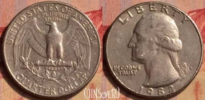 США 25 центов 1982 года D, KM# 164a, 405-044