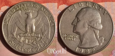 США 25 центов 1982 года P, KM# 164a, 334-049