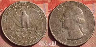 США 25 центов 1983 года D, KM# 164a, 203l-080