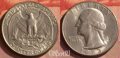 США 25 центов 1983 года P, KM# 164a, 231o-141