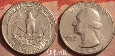 США 25 центов 1983 года D, KM# 164a, 369k-065