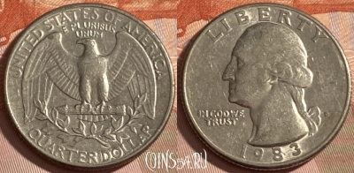 США 25 центов 1983 D, KM# 164a, 490р-056