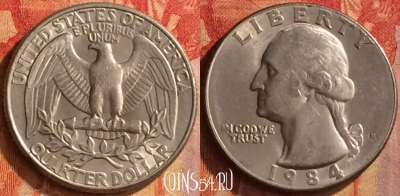 США 25 центов 1984 года D, KM# 164a, 156o-120