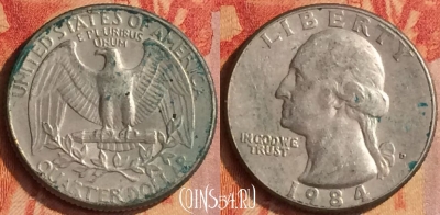 США 25 центов 1984 года D, KM# 164a, 194o-015