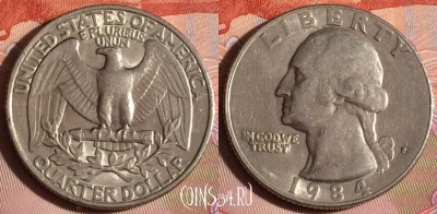 США 25 центов 1984 года P, KM# 164a, 334-039