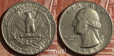 США 25 центов 1986 P, KM# 164a, 505s-033