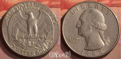 США 25 центов 1988 года D, KM# 164a, 244o-067