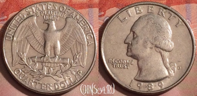 США 25 центов 1989 года D, KM# 164a, 245k-013