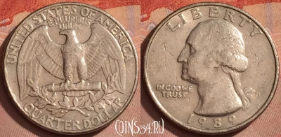 США 25 центов 1989 D, KM# 164a, 377k-042
