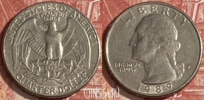 США 25 центов 1989 года D, KM# 164a, 473r-059