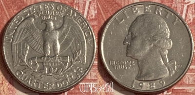 США 25 центов 1989 D, KM# 164a, 473r-061