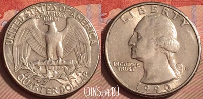 США 25 центов 1990 года D, KM# 164a, 100l-040
