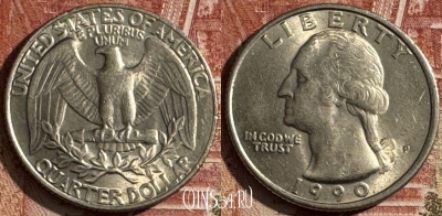 США 25 центов 1990 P, KM# 164a, UNC, 505s-042