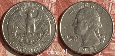 США 25 центов 1993 года P, KM# 164a, 474r-056