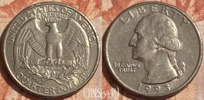 США 25 центов 1993 P, KM# 164a, 488р-137