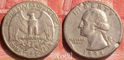 США 25 центов 1994 года D, KM# 164a, 171m-117