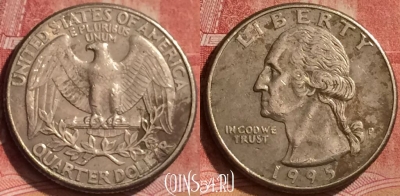 США 25 центов 1995 года P, KM# 164a, 262l-016