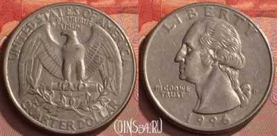 США 25 центов 1996 года D, KM# 164a, 244o-083