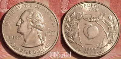 США 25 центов 1999 года D, KM# 296, UNC, 072l-033