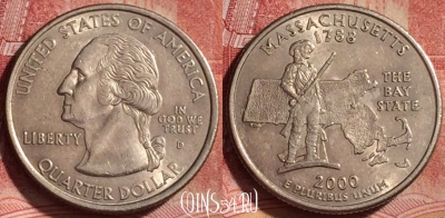 США 25 центов 2000 года D, KM# 305, 336k-143