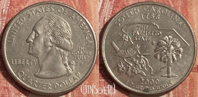 США 25 центов 2000 года P, KM# 307, 452o-125