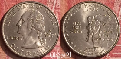 США 25 центов 2000 года P, KM# 308, 455o-117