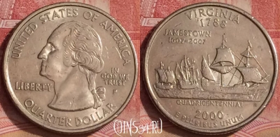 США 25 центов 2000 года P, KM# 309, 296k-044