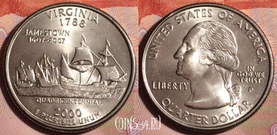 США 25 центов 2000 года P, KM# 309, 334-045