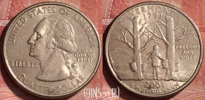 США 25 центов 2001 года P, KM# 321, 334k-138