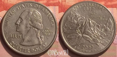 США 25 центов 2002 года D, KM# 335, 068o-046