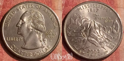 США 25 центов 2002 года D, KM# 335, 402-073