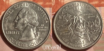 США 25 центов 2002 P, KM# 335, 466q-246