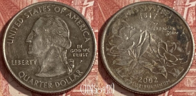 США 25 центов 2002 P, KM# 335, 473r-067