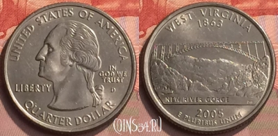 США 25 центов 2005 года D, KM# 374, 061o-007